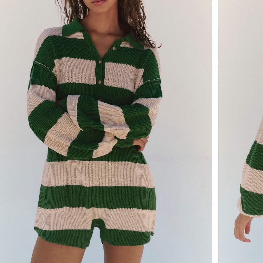 NWOT Free People Picnic Striped Sweater Romper, XS